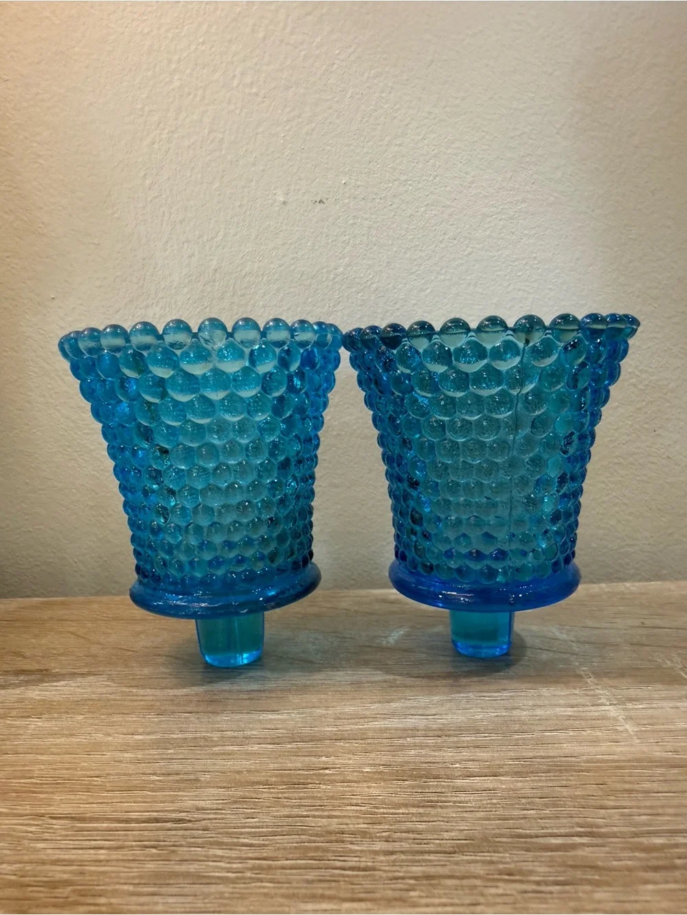 Pair Vtg HOMCO Aqua Blue votive